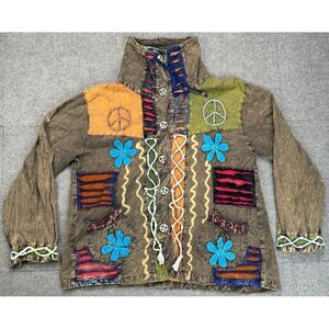 Cotton Seed Casual Wear Women's Hippie Patchwork Button Up Jacket Size XL‎